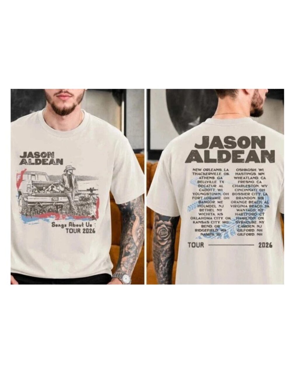 Jason Aldean Songs About Us Tour 2026 Two Sided Graphic T-Shirt